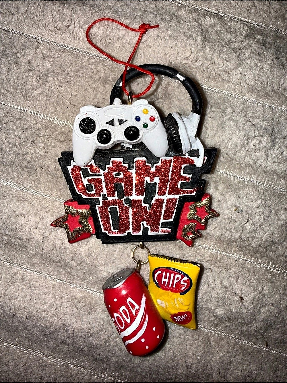 "Game On!" Gamer Christmas Ornament Controller Headset Chips & Soda Decor
